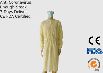 ถัก Cuffs เสื้อผ้าทางการแพทย์ที่ใช้แล้วทิ้งสีเหลืองทิ้ง Coveralls